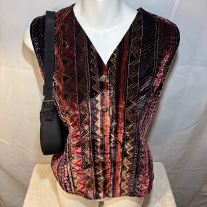 Jaclyn Smith Multicolor Velvet Patterned Vest - Burgundy, Pink, Black